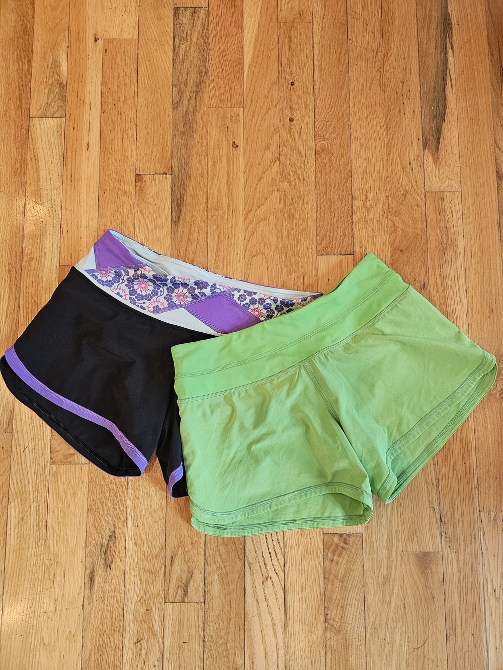 lululemon athletica Green and Black Women's Athletic Shorts with Purple Accents